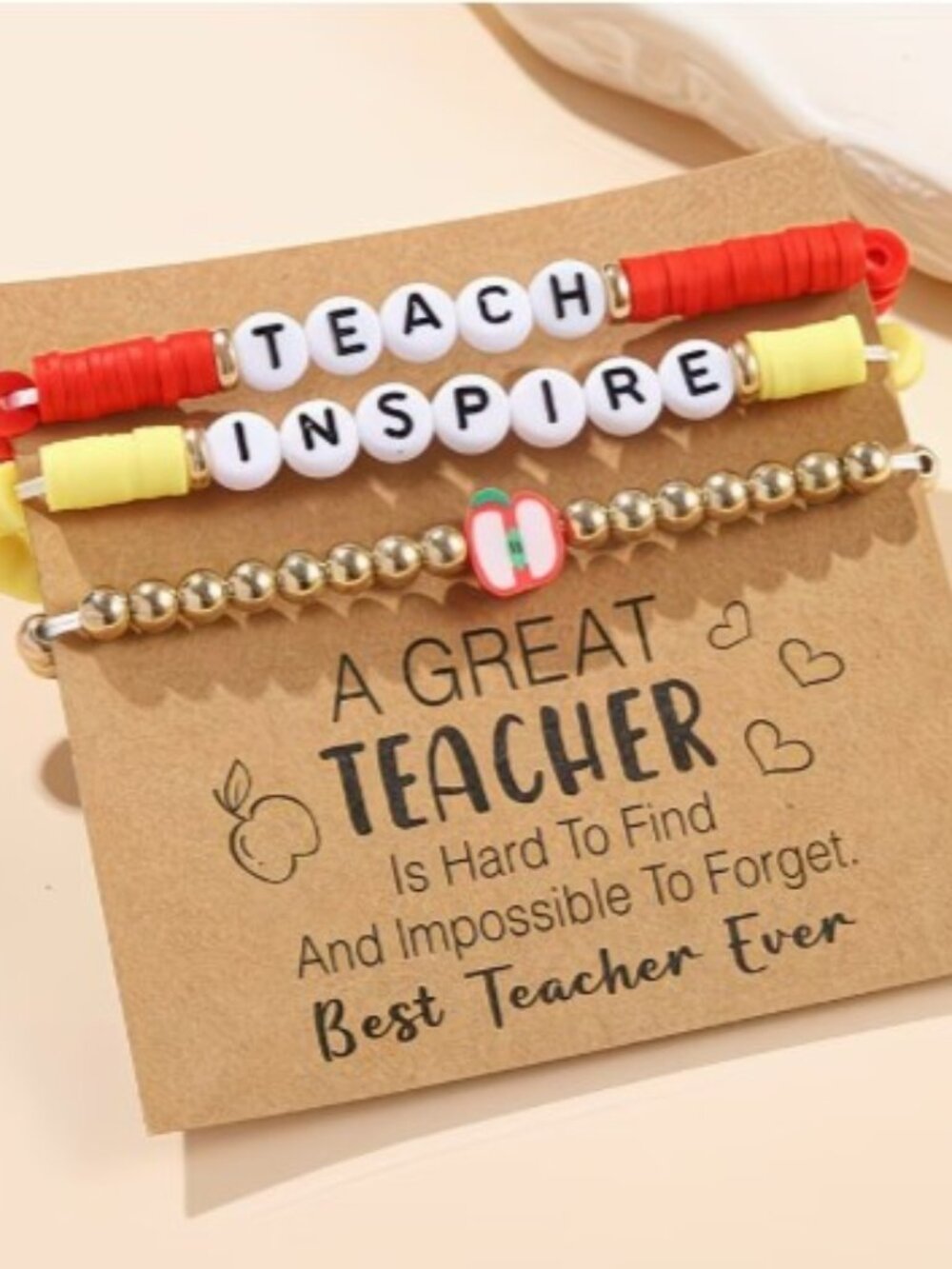“Teach & Inspire” School Teacher 3-Pc Stretch Bracelet Set (NEW &‎ SO CUTE!)